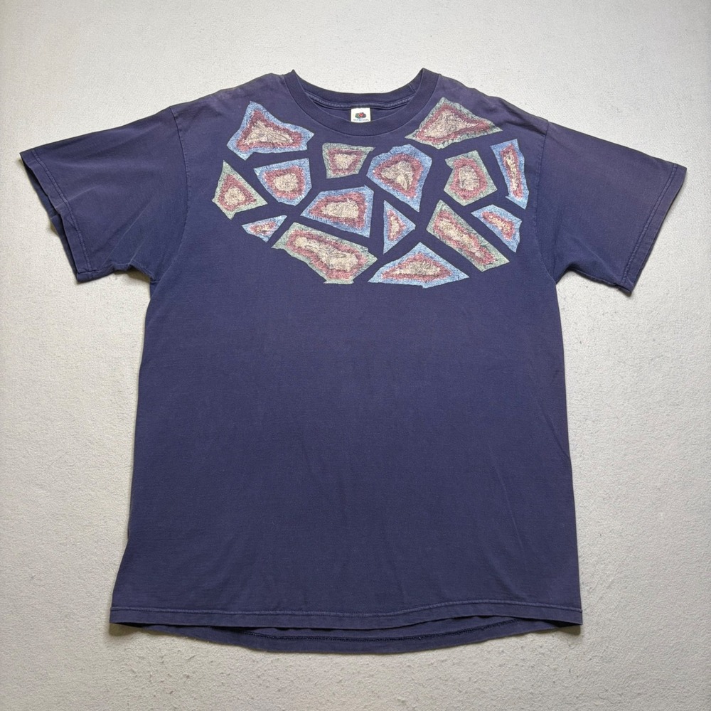 Fruit of the Loom T-Shirt Women XL Navy Blue Abstract Geode Graphic Tee Cotton‎